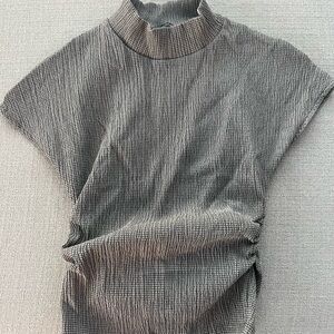 Zara Taupe Textured Mock Neck Top